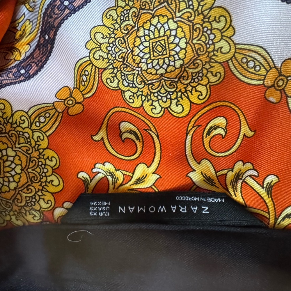 Zara Floral Orange and White Mini Dress Pleated